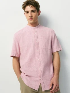 Next Grandad Collar Cotton Linen Blend Short Sleeve Shirt^ Shirts