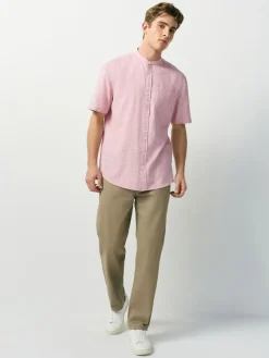 Next Grandad Collar Cotton Linen Blend Short Sleeve Shirt^ Shirts