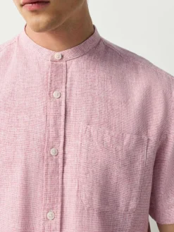 Next Grandad Collar Cotton Linen Blend Short Sleeve Shirt^ Shirts