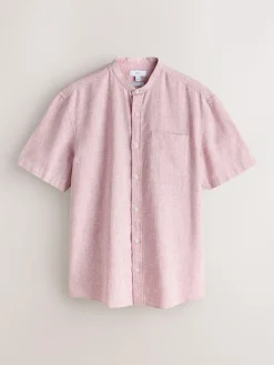 Next Grandad Collar Cotton Linen Blend Short Sleeve Shirt^ Shirts