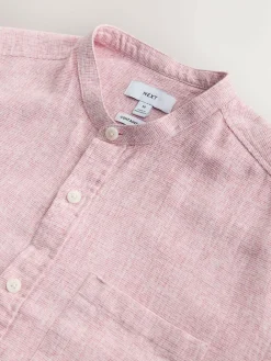 Next Grandad Collar Cotton Linen Blend Short Sleeve Shirt^ Shirts