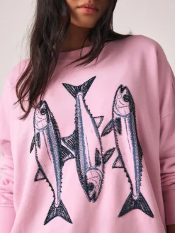 Clearance Next Pink Graphic Beaded Fish Graphic Sweatshirt