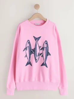 Clearance Next Pink Graphic Beaded Fish Graphic Sweatshirt