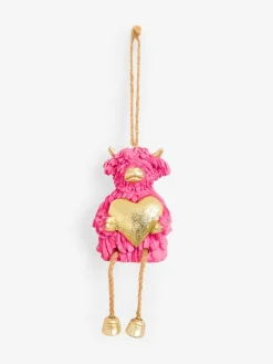 Hot Next Pink Hamish The Highland Cow Heart Hanging Decoration