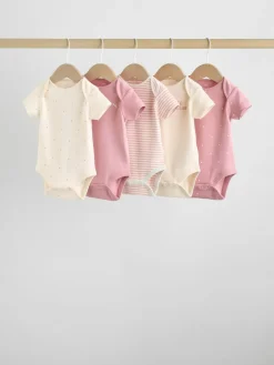 Next Pink Heart Baby Short Sleeve Bodysuits 5 Pack^ Baby Girls|Baby Girls