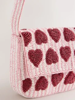 Hot Next Pink Heart Beaded Shoulder Bag