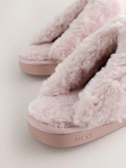 Discount Next Pink Heart Faux Fur Lined Suede Mule Slippers