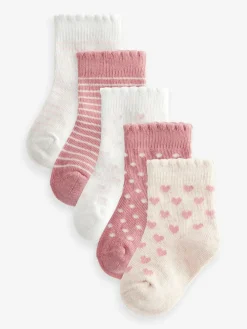 Discount Next Baby Socks 5 Pack (0mths-2yrs) Pink Heart Stripe