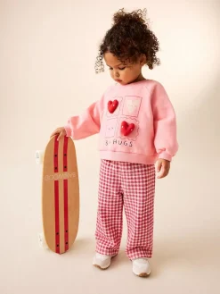 Next Pink Heart Sweatshirt & Wide Leg Trousers Set (3mths-7yrs)^ Baby Girls|Sweatshirts & Hoodies