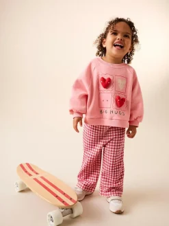 Next Pink Heart Sweatshirt & Wide Leg Trousers Set (3mths-7yrs)^ Baby Girls|Sweatshirts & Hoodies