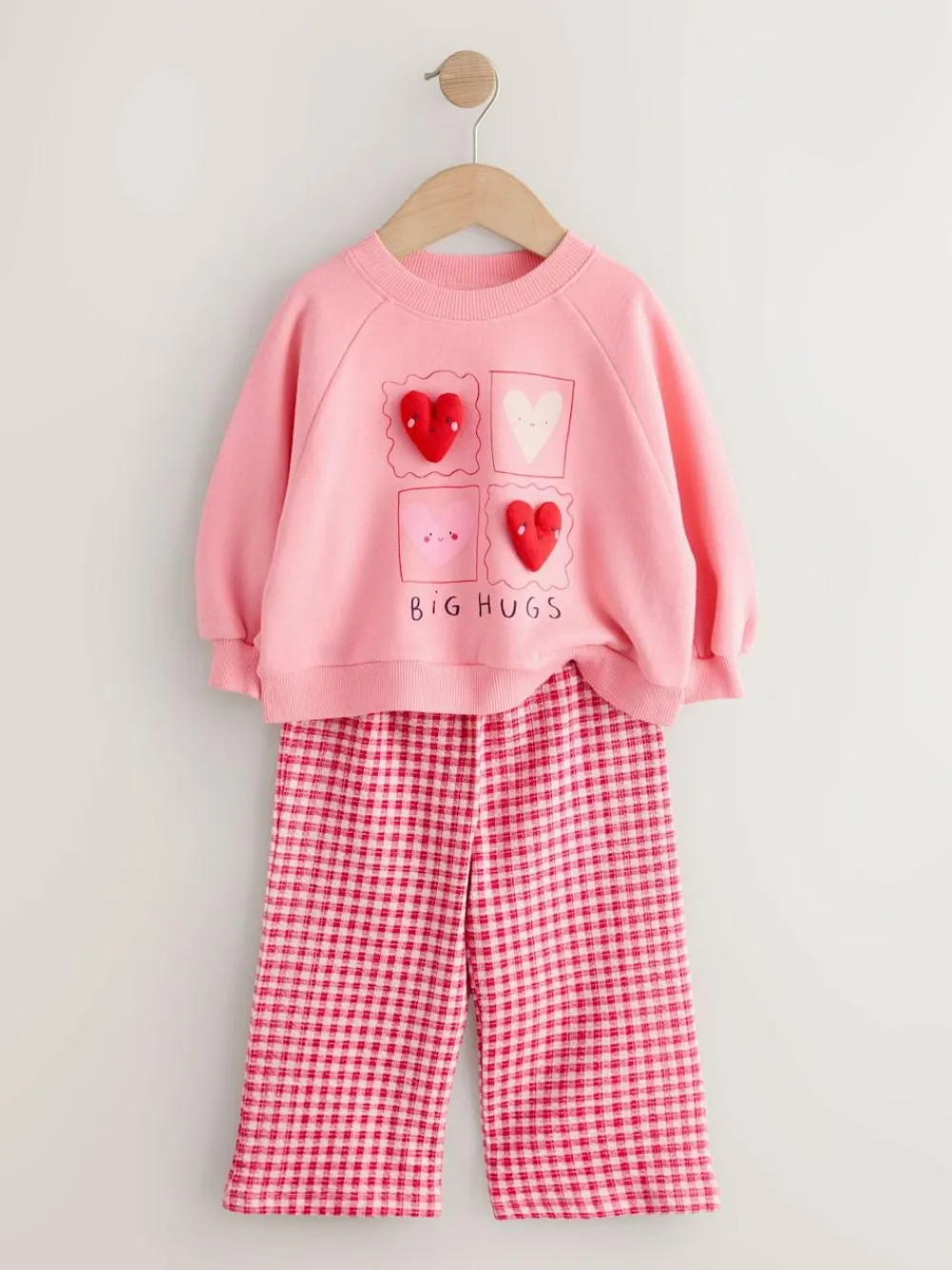 Next Pink Heart Sweatshirt & Wide Leg Trousers Set (3mths-7yrs)^ Baby Girls|Sweatshirts & Hoodies