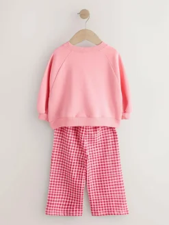 Next Pink Heart Sweatshirt & Wide Leg Trousers Set (3mths-7yrs)^ Baby Girls|Sweatshirts & Hoodies