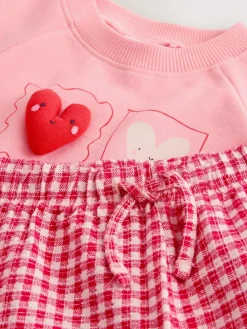 Next Pink Heart Sweatshirt & Wide Leg Trousers Set (3mths-7yrs)^ Baby Girls|Sweatshirts & Hoodies