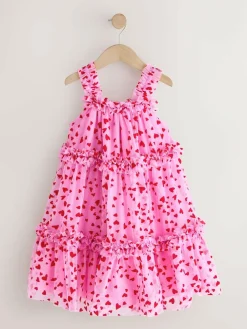 Online Next Pink Heart Tiered Mesh Party Dress (3-16yrs)