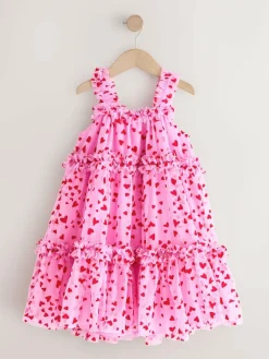 Online Next Pink Heart Tiered Mesh Party Dress (3-16yrs)