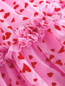Online Next Pink Heart Tiered Mesh Party Dress (3-16yrs)