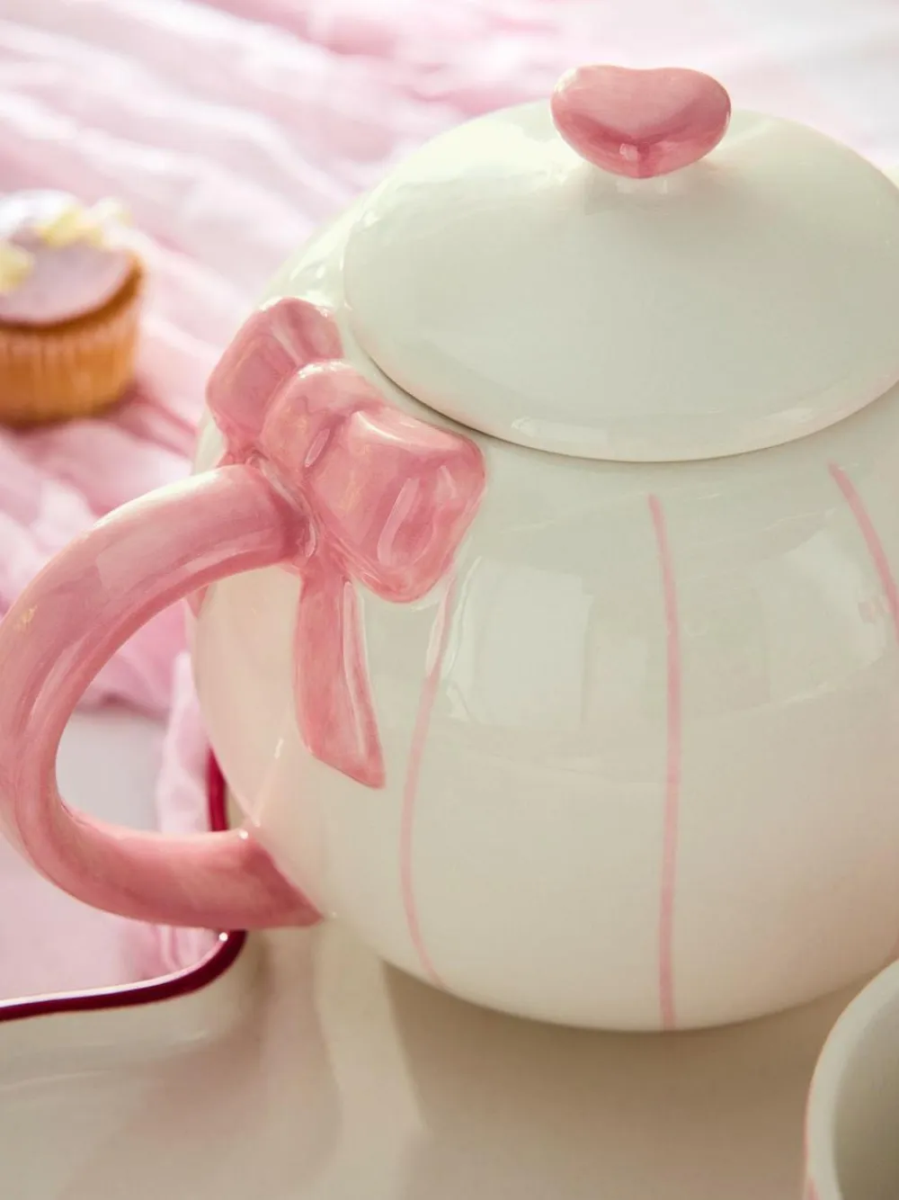 Outlet Next Pink Hearts and Bows Tea for Two Teapot Teacups and Tray