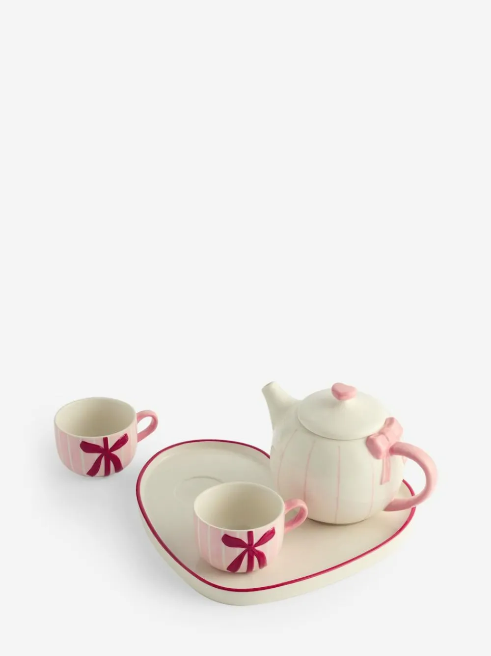Outlet Next Pink Hearts and Bows Tea for Two Teapot Teacups and Tray