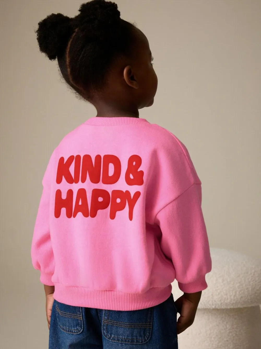 Next Pink Kind & Happy Crew Neck Sweatshirt (3mths-7yrs)^ Baby Girls|Baby Girls