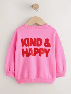 Next Pink Kind & Happy Crew Neck Sweatshirt (3mths-7yrs)^ Baby Girls|Baby Girls