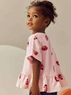 Hot Next Pink Ladybird Short Sleeve Peplum T-Shirt (3mths-7yrs)
