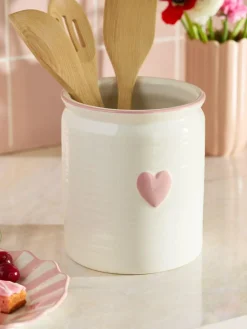New Next Pink Large Ceramic Heart Utensil Pot