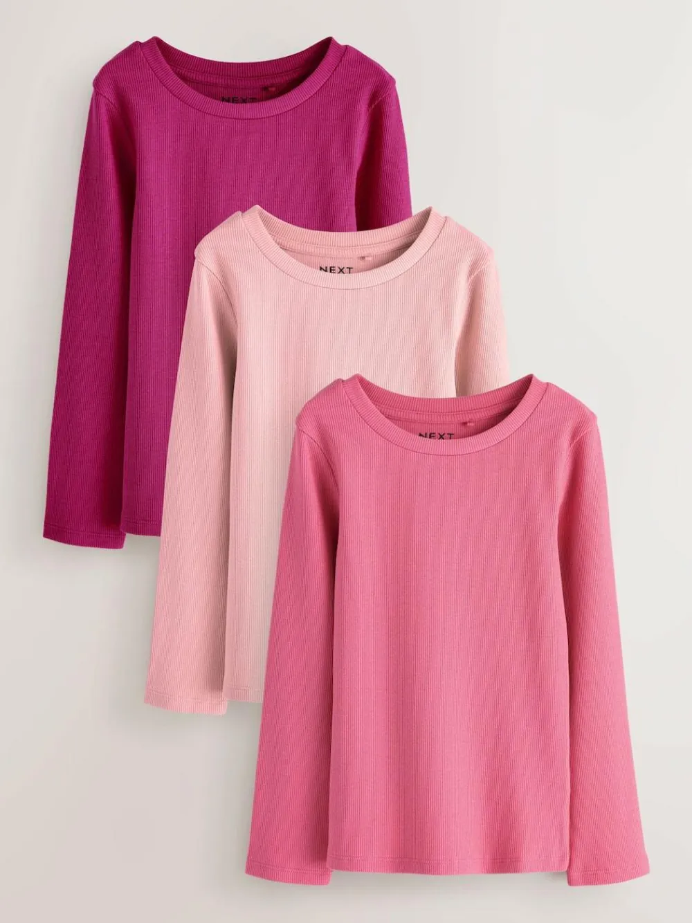 Next Pink Long Sleeve Ribbed Tops 3 Pack (3-16yrs)^ Tops|T-Shirts