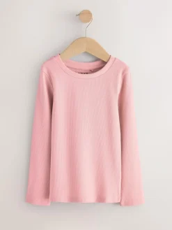 Next Pink Long Sleeve Ribbed Tops 3 Pack (3-16yrs)^ Tops|T-Shirts