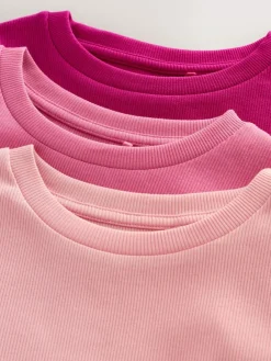 Next Pink Long Sleeve Ribbed Tops 3 Pack (3-16yrs)^ Tops|T-Shirts