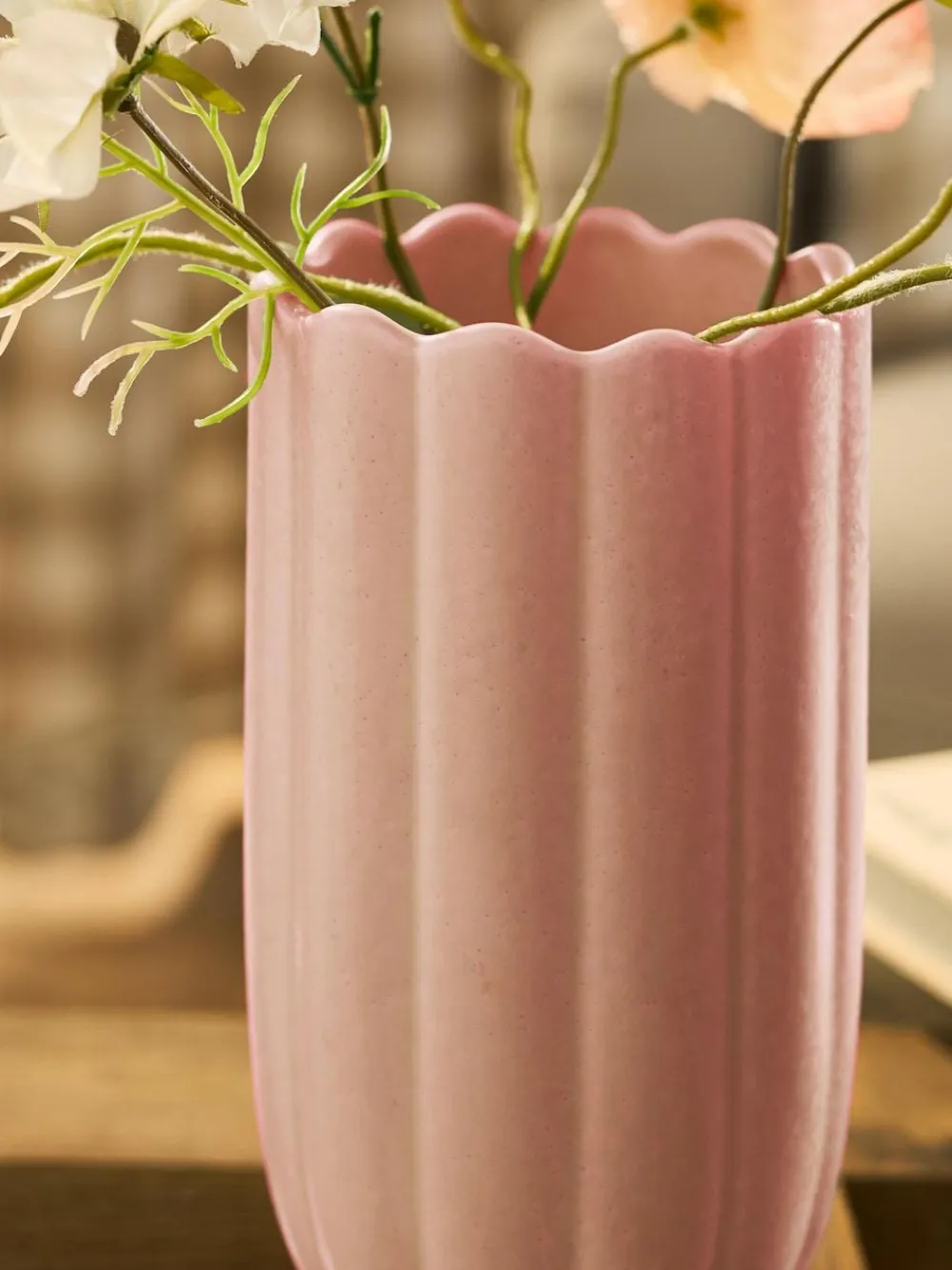 Next Pink Mini Ceramic Scalloped Vase^ Vases