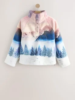 Clearance Next Printed Borg Fleece Top Pink Mountain Scene
