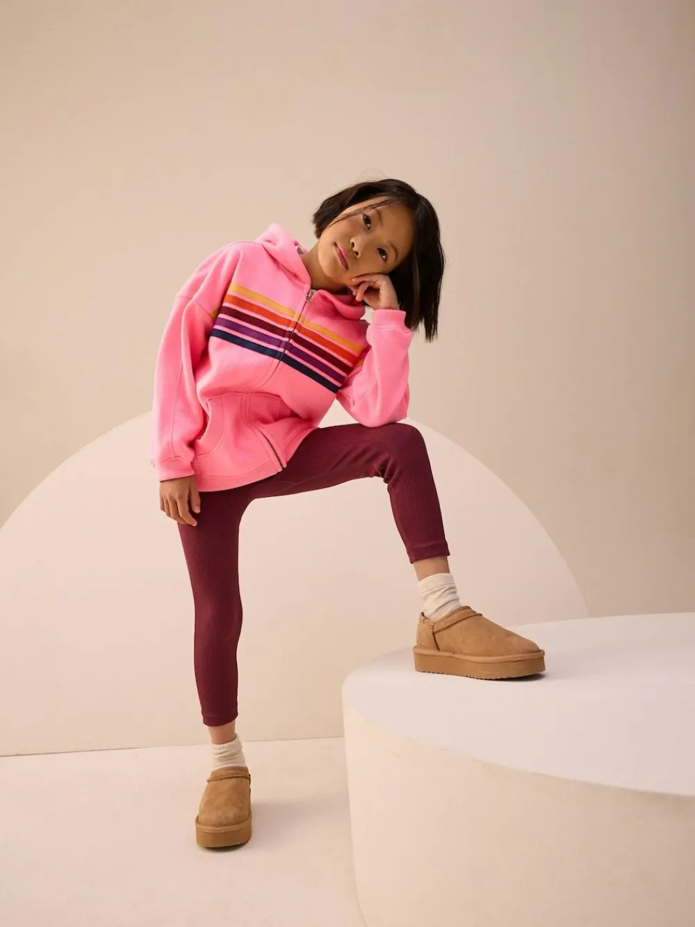 New Next Pink Multi Stripe Zip Through Hoodie (3-16yrs)