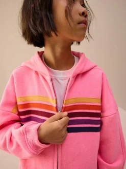 New Next Pink Multi Stripe Zip Through Hoodie (3-16yrs)