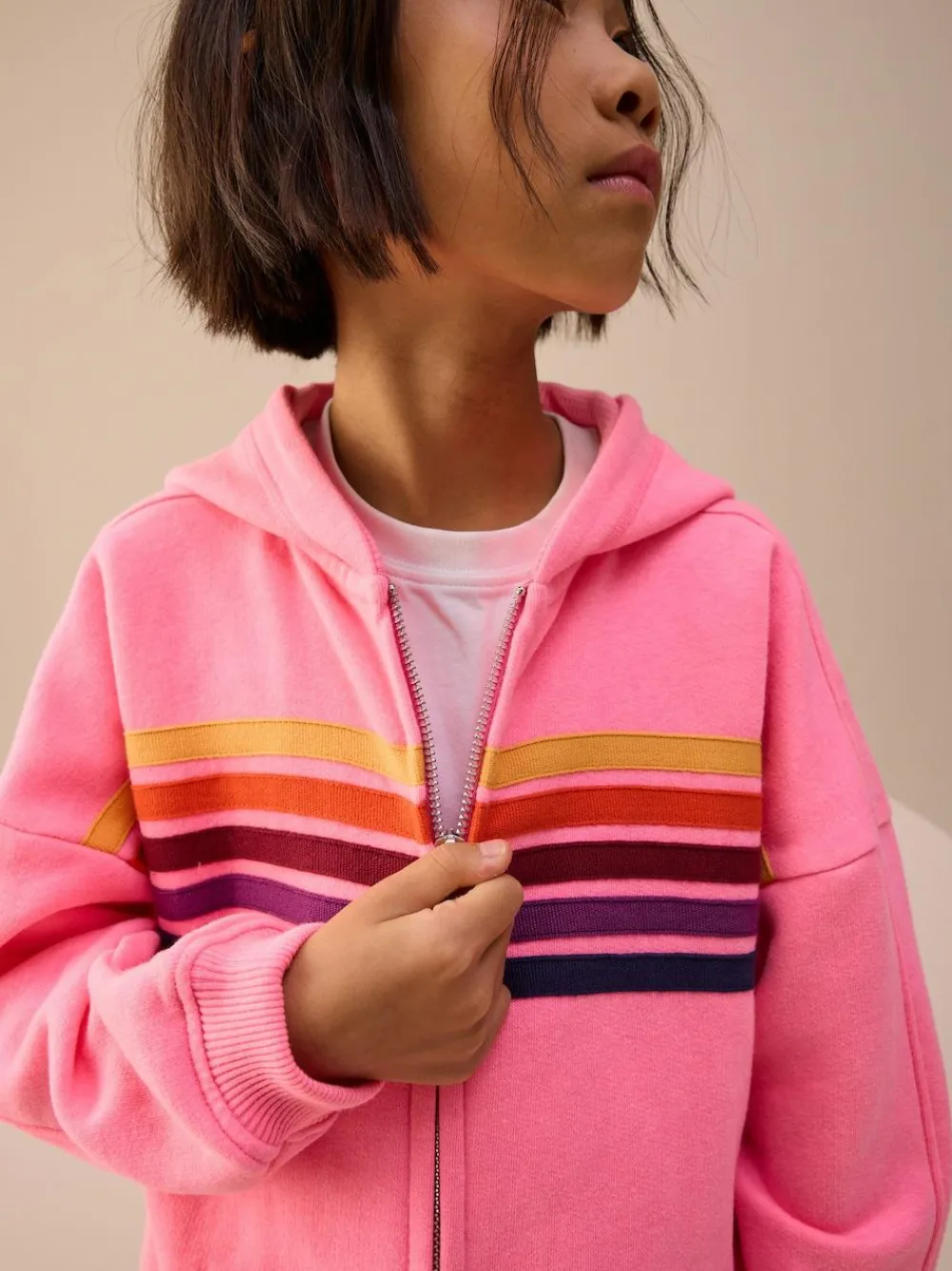 New Next Pink Multi Stripe Zip Through Hoodie (3-16yrs)