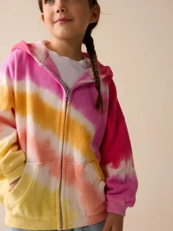 Next Pink Multi Tie Dye Zip Through Hoodie (3-16yrs)^ Nightwear|Sweatshirts & Hoodies