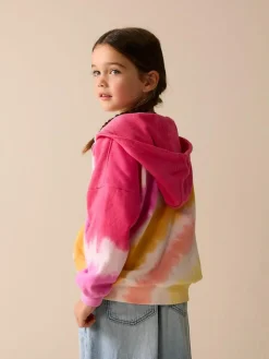 Next Pink Multi Tie Dye Zip Through Hoodie (3-16yrs)^ Nightwear|Sweatshirts & Hoodies