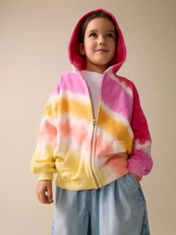 Next Pink Multi Tie Dye Zip Through Hoodie (3-16yrs)^ Nightwear|Sweatshirts & Hoodies