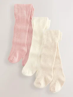 Discount Next Baby Tights 3 Pack (0mths-2yrs) Pink neutral textured