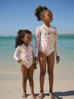 New Next Pink Patchwork Floral Long Sleeve Sunsafe Swimsuit (3mths-16yrs)
