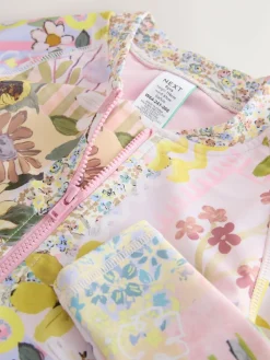 New Next Pink Patchwork Floral Long Sleeve Sunsafe Swimsuit (3mths-16yrs)