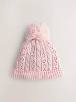 Next Pointelle Cable Knitted Pom Hat (0mths-2yrs)^ Hats & Scratch Mitts|Newborn Accessories