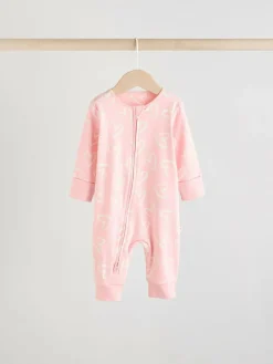 Clearance Next Print Two Way Zip Baby Sleepsuits 4 Pack (0mths-3yrs) Pink