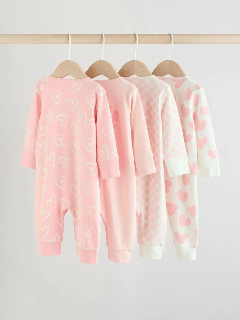 Clearance Next Print Two Way Zip Baby Sleepsuits 4 Pack (0mths-3yrs) Pink