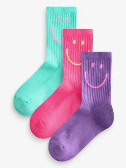 Discount Next Pink, Purple and Teal Blue Character 3 Pack Cotton Rich Cushioned Sole Ankle Socks