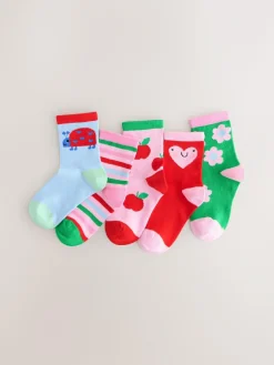 Next Pink Red and Green Cotton Rich Charcter Ankle Socks 5 Pack^ Tights|Socks & Tights