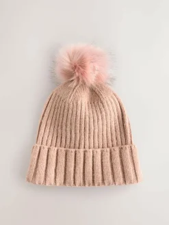 Best Next Pink Rib Knit Pom Hat