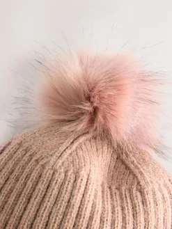 Best Next Pink Rib Knit Pom Hat