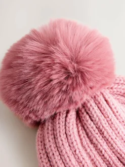 Next Pink Rib Pom Beanie (3mths-16yrs)^ Hats|Hats, Gloves & Scarves