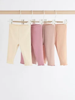 Hot Next Pink Ribbed Baby Leggings 4 Pack (0mths-2yrs)