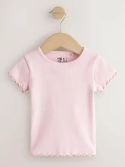 Next Pink Ribbed Short Sleeve Tops 5 Pack (3mths-7yrs)^ Baby Girls|Tops